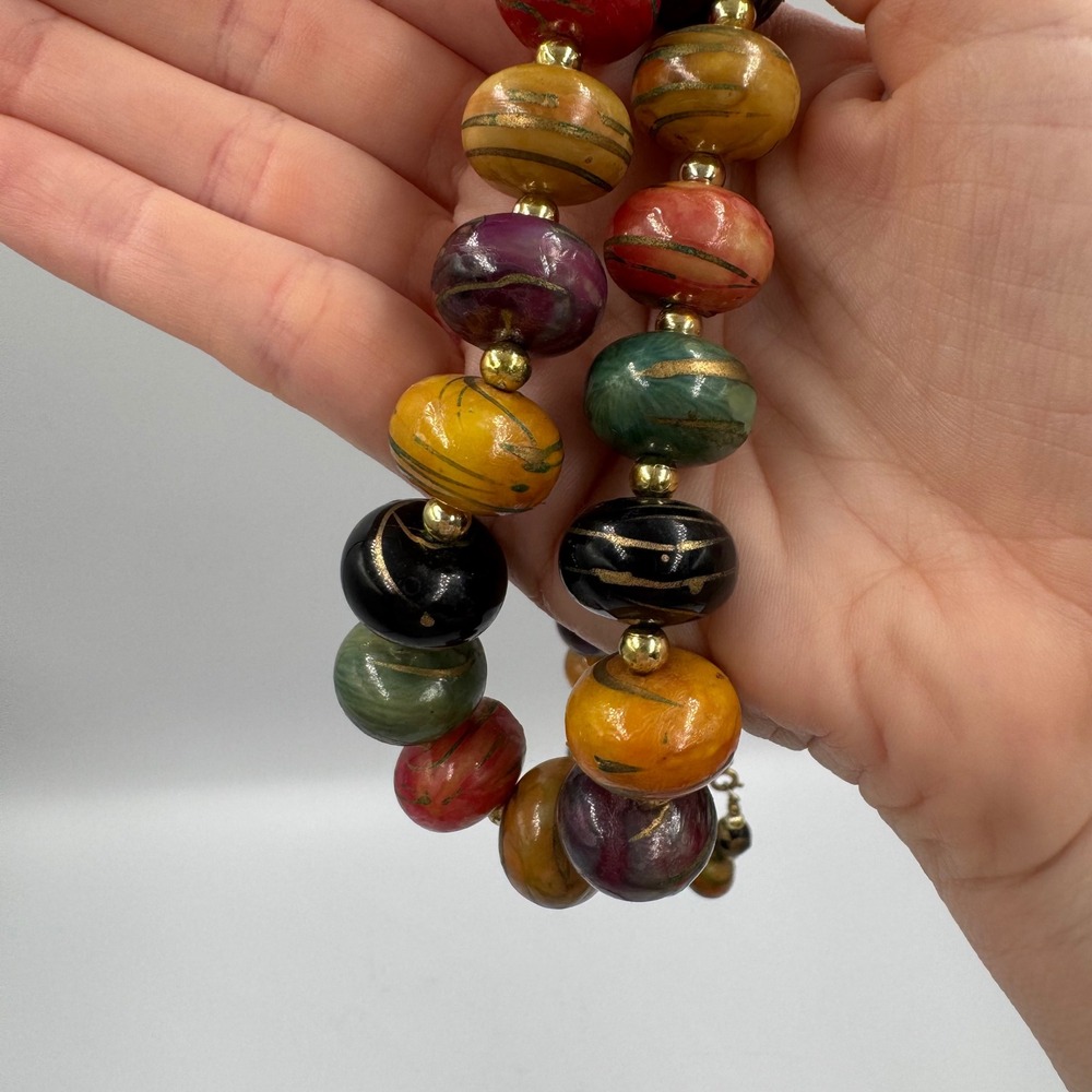Vintage Beaded Necklace Women Multicolor Boho Gold Accents - Picture 5 of 6